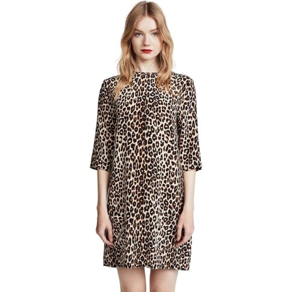 Equipment Femme Aubrey Dress Silk Shift Leopard Medium Tan Pockets - Picture 1 of 11